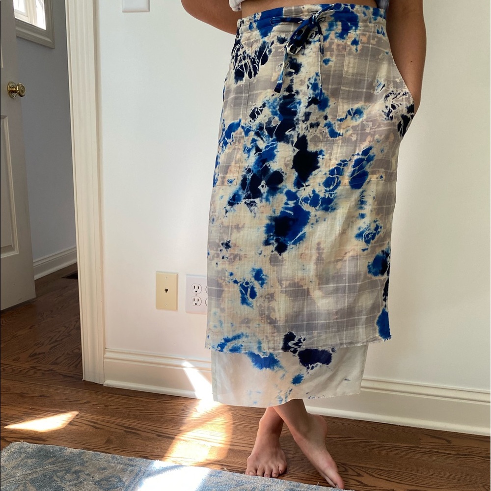 NEW Raquel Allegra plaid and tie-dye midi skirt